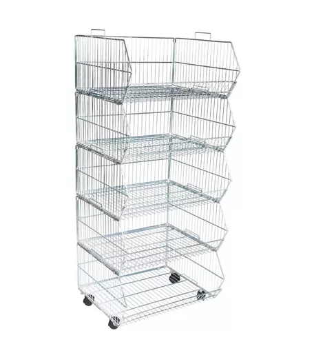 5 Tier Wire Stacking Basket Unit - 600mm x 540mm