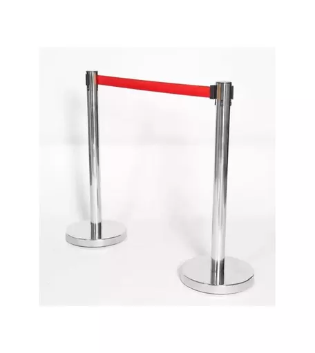 Single Stainless Steel Retractable Barrier Post - Red Belt (Posts Sold Individually)