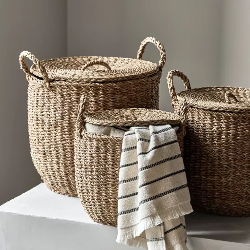 Storage baskets, Round, Nature, Set of 3