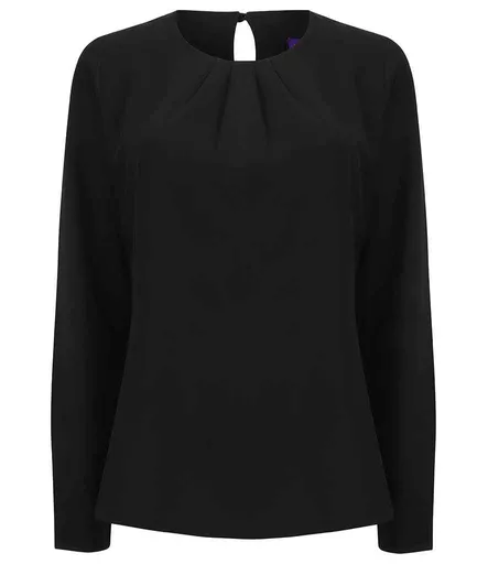 Henbury Ladies Pleat Front Long Sleeve Shirts & Blouses