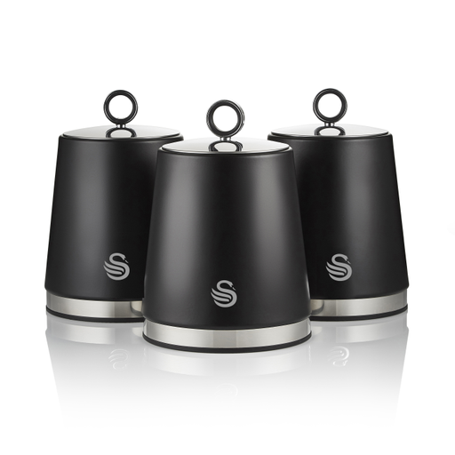 Swan Black Serenity Set Of 3 Canisters