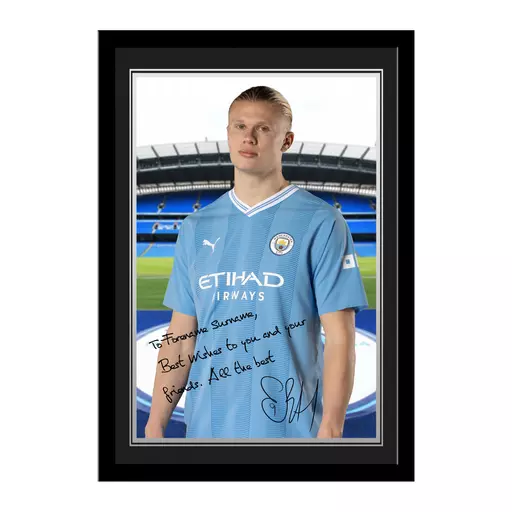 Manchester City FC Haaland Autograph Photo Framed