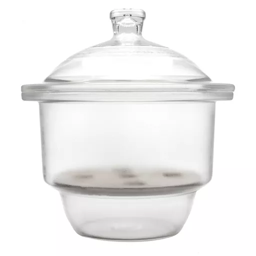 Desiccator, glass, lid with knob, 200 mm, complete with discs