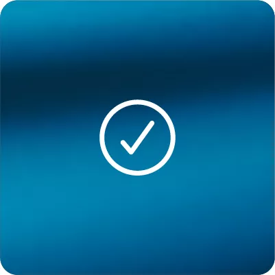 Blue gradient background with a white circle check icon
