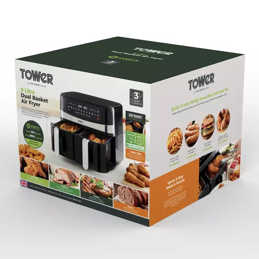 Tower Vortex 9L Dual Basket Air Fryer Black T17088 – IVY Living and  Lifestyle