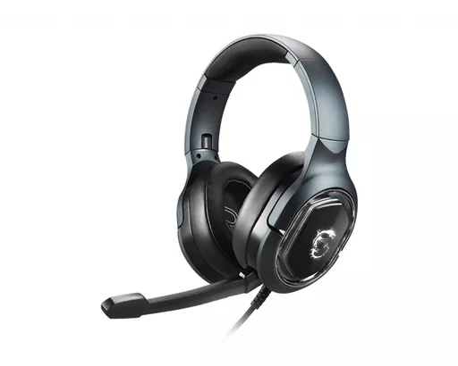 MSI IMMERSE GH50 7.1 Virtual Surround Sound RGB Gaming Headset 'Black with Ambient Dragon Logo, RGB Mystic Light, USB, inline audio controller, 40mm Drivers, detachable Mic'