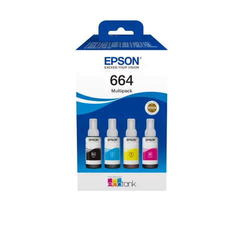 Epson C13T66464A/664 Ink bottle multi pack Bk,C,M,Y 70ml 1x4500pg + 3x7500pg Pack=4 for Epson L 300/655