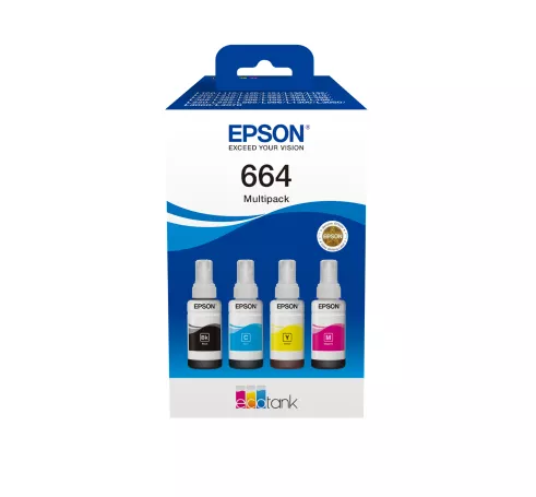 Epson C13T66464A/664 Ink bottle multi pack Bk,C,M,Y 70ml 1x4500pg + 3x7500pg Pack=4 for Epson L 300/655