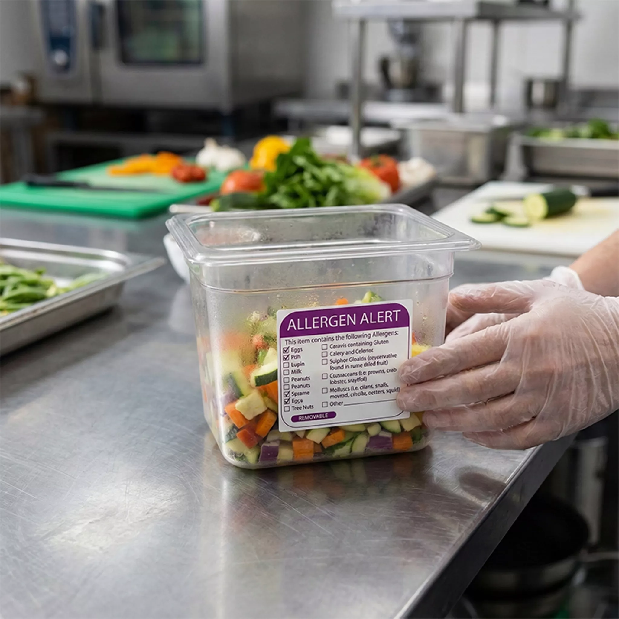Removable food prep and allergen labels for kitchen use