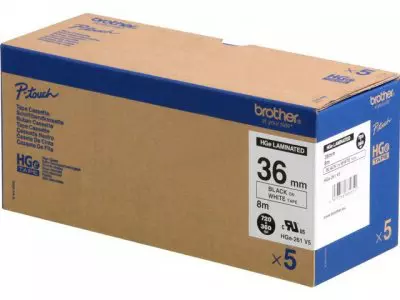 Brother HGE-261V5 DirectLabel black on white Laminat 36mm x 8m Pack=5 for P-Touch RL 700 S/ 9500 PC/ 9700 PC/ 9800 PCN