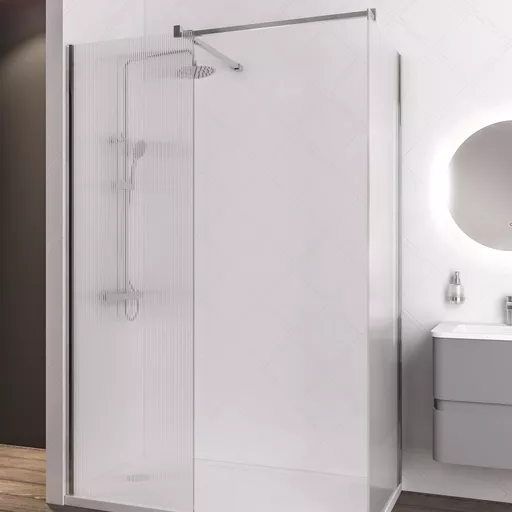 Vantage 2000 8mm Easy Clean  2000x1400mm Walk-In Shower Panel with fluted glass - Chrome