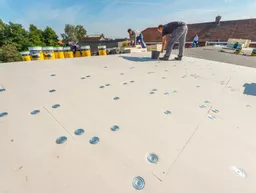Recticel Powerdeck F flat roof insulation board installed.jpg