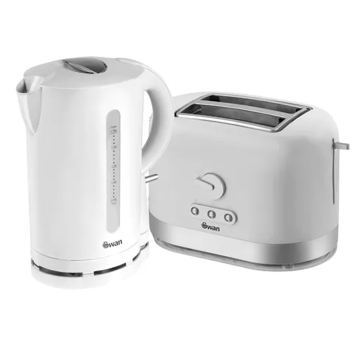 Swan 1.7L Jug Kettle and 2 Slice Toaster Classics Breakfast Bundle in White