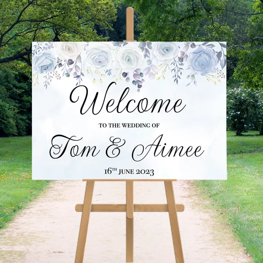 Personalised Wedding Welcome Sign Blue Flowers