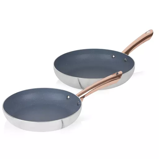 Tower Rose Gold Frying Pan Set 24 and 28 cm, Non Stick and Easy to Clean,  White, 2 Piece