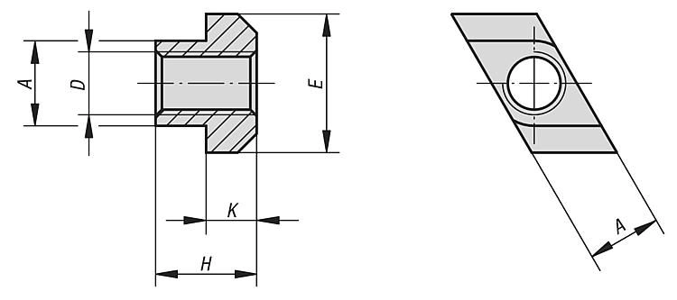 Rhombic Nut. 6mm Slot Width. M5 Thread. Carbon Steel.