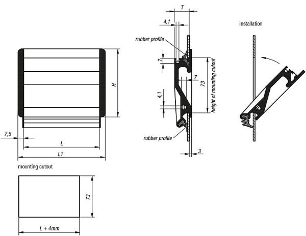 Recessed Handle. Plug in. Aluminium.118mm Wide. 90mm High. Black.