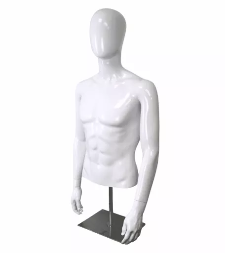 Faceless White Gloss Male Torso with Head and Stand