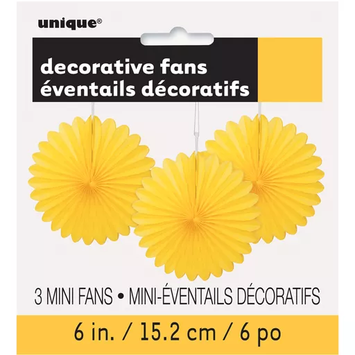 Yellow Decorative Fans - Pack of 3