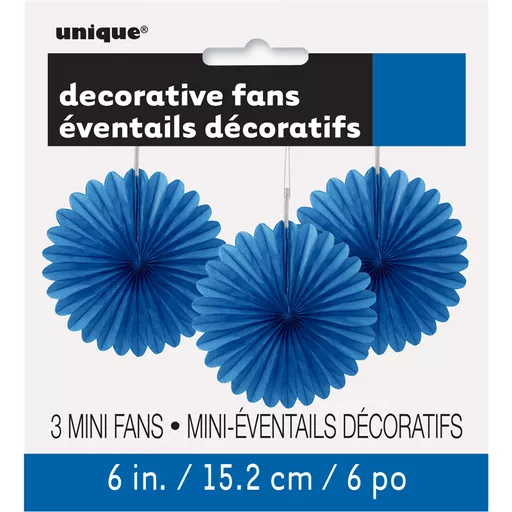 Royal Blue Decorative Fans - Pack of 3