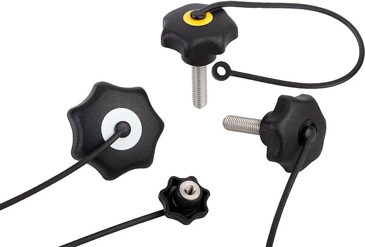 K0154 Star Grip In Plastic & Stainless Steel With Safety Cable Male Thread Size M5-M10