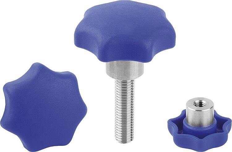 K0153 - Visually Detectable Star Knobs In Plastic With Stainless Steel Bush Thread M6-M10