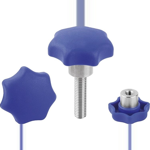 K0153 - Visually Detectable Star Knobs In Plastic With Stainless Steel Bush Thread M6-M10