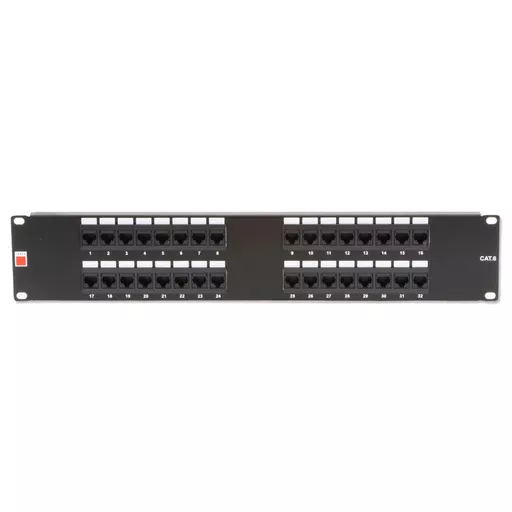 Lindy 19" CAT6 2U 32 Port RJ-45 Patch Panel, Unshielded, Black