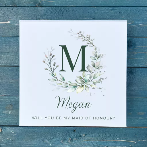 Personalised Will you be my Maid of Honour Green Flowers Gift Box