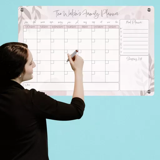 Personalised Wall Planner, Month to View  with Grey Leaves design