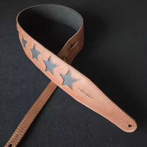 GS96 Saddle Tan & Black Star Guitar Strap - non-standard