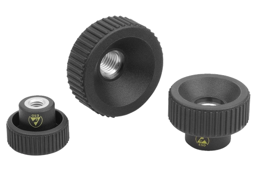 K1472 - Anti-Static Knurled Nuts In Plastic With Steel Thread Size M4-M10
