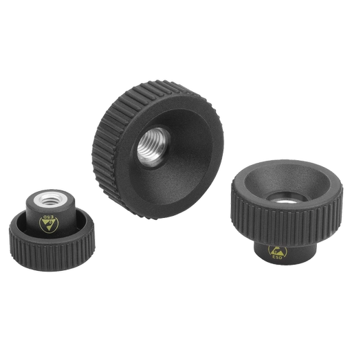 K1472 - Anti-Static Knurled Nuts In Plastic With Steel Thread Size M4-M10