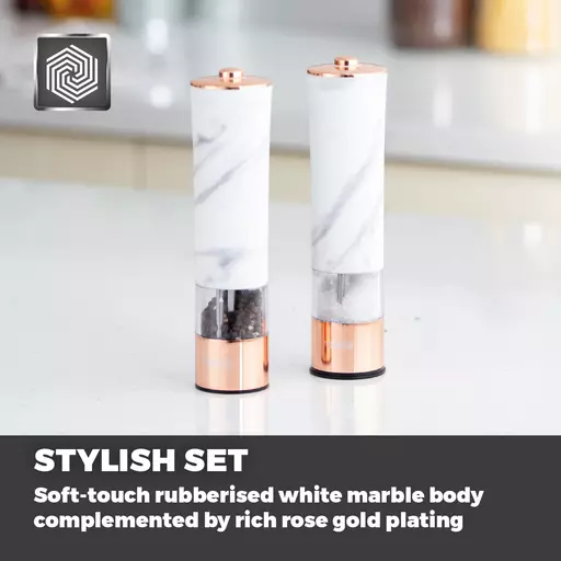 Tower Rose Gold Electric Salt and Pepper Mill – White