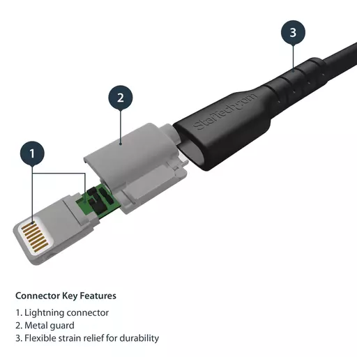 StarTech.com 6 foot (2m) Durable Black USB-A to Lightning Cable - Heavy Duty Rugged Aramid Fiber USB Type A to Lightning Charger/Sync Power Cord - Apple MFi Certified iPad/iPhone 12