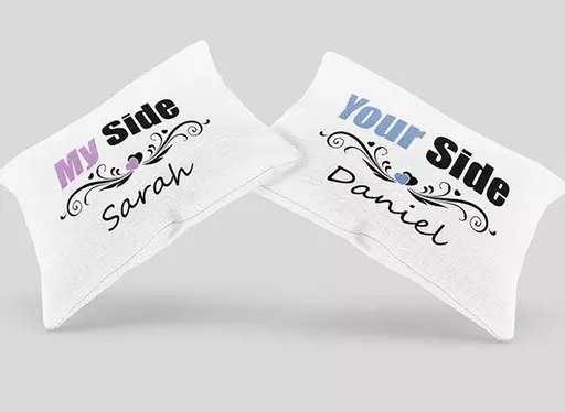 Anniversary Gift Personalised Couple Pillowcases – My Side Your Side Design for Him and Her – UK Gift for Couples