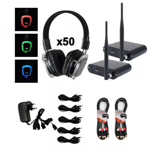 W Audio Silent Disco Pack x50 Headphones with x2 Transmitter Bundle