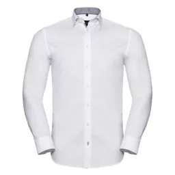 Men's Long Sleeve Tailored Contrast Herringbone Shirt†