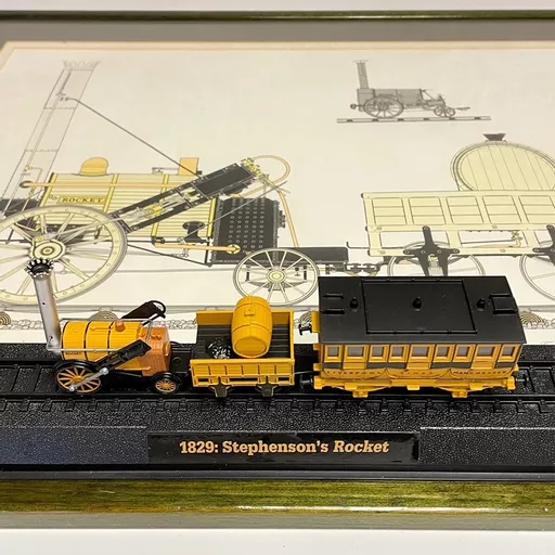 Stephenson Rocket Model and Framed Drawing