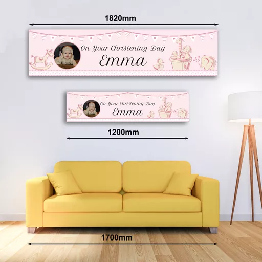 Personalised Banner - Christening Banner with Photo Pink