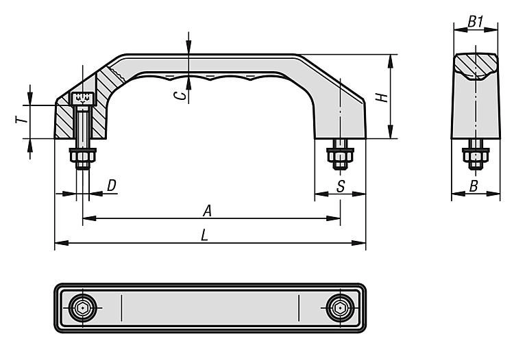 Pull Handle. 120mm Hole Centres. Steel Threads.