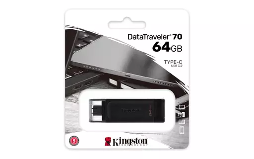 Kingston Technology DataTraveler 70 USB flash drive 64 GB USB Type-C 3.2 Gen 1 (3.1 Gen 1) Black