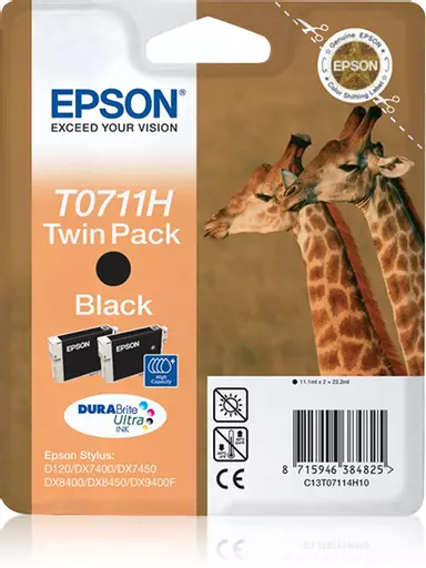 Epson C13T07114H10/T0711H Ink cartridge black high-capacity twin pack, 2x370 pages ISO/IEC 24711 11,1ml Pack=2 for Epson Stylus BX 310/600/D 120/Office B 1100/Office B 40 w