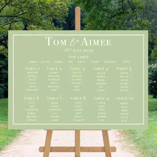 Personalised Wedding Table Plan Green