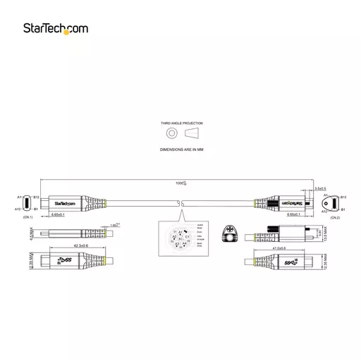 StarTech.com 3ft (1m) Top Screw Locking USB C Cable 10Gbps - USB 3.1/3.2 Gen 2 Type-C Cable - 100W (5A) Power Delivery Charging, DP Alt Mode - Single Screw Lock, USB-C Cord Charge/Sync