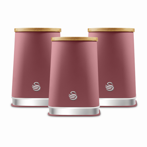 Swan Fuchsia Rose Nordic Set Of 3 Canisters