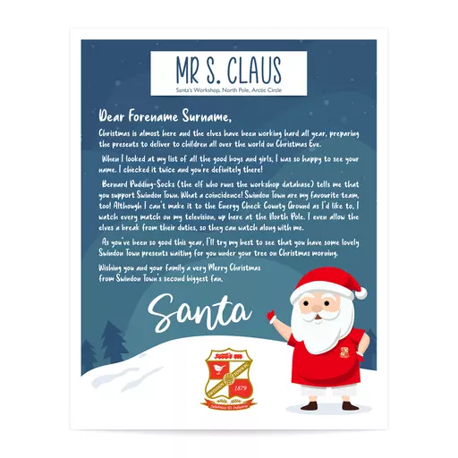 Swindon Town FC Personalised Letter from Santa