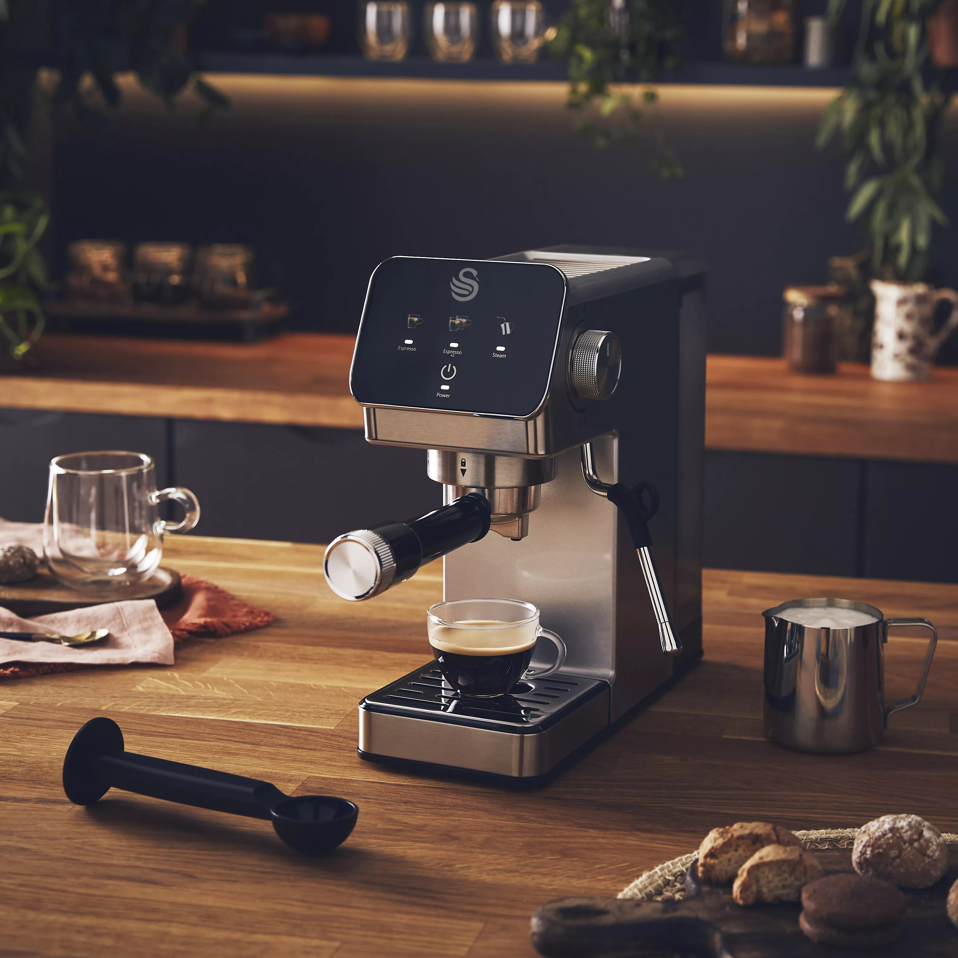 Swan Digital One-Touch Mini Espresso Machine with Milk Frother