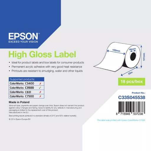 Epson C33S045538 Format-etikettes gloss 102mm x 33m for Epson TM-C 3500