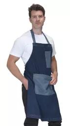 Washed Denim Bib Apron with Contrast Pockets